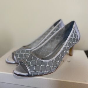 Alex Marie Silver Mesh Peep-Toe Heels